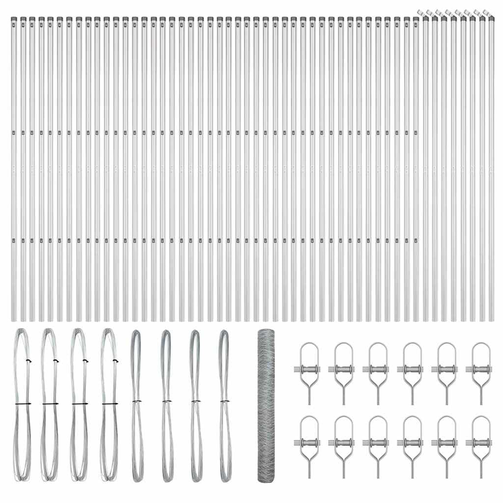 Fence Post Silver 100 x 1.4 m 36 mm Mesh Steel Heavy Duty Outdoor Garden Fence Panel Kit Corrosion Resistant Secure Boundary for Dogs Pets Backyard Terrace Yard Enclosure 104 Posts Included