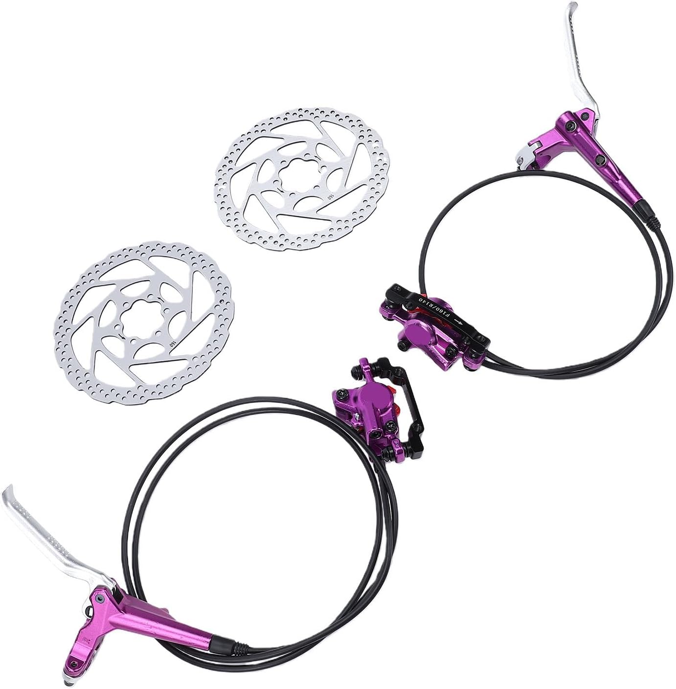 Bike Disc Brake Kit, Aluminum Alloy Dual Piston Hydraulic Disc Brake Set with 160mm Rotors for Mountain Bike (Red) (Red)