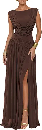 Athena Women's Convertible Cowl Neck Sleeveless Slit Maxi Dress