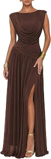 Athena Women's Convertible Cowl Neck Sleeveless Slit Maxi Dress