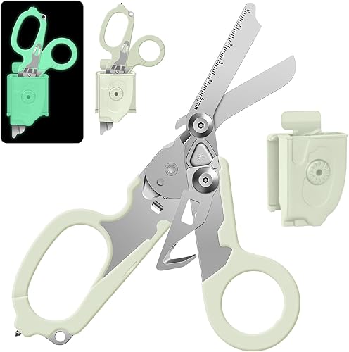 Tijeras de trauma de emergencia con cortador de correa y rompevidrios Alicates plegables de acero inoxidable, tijeras de rescate para acampar al