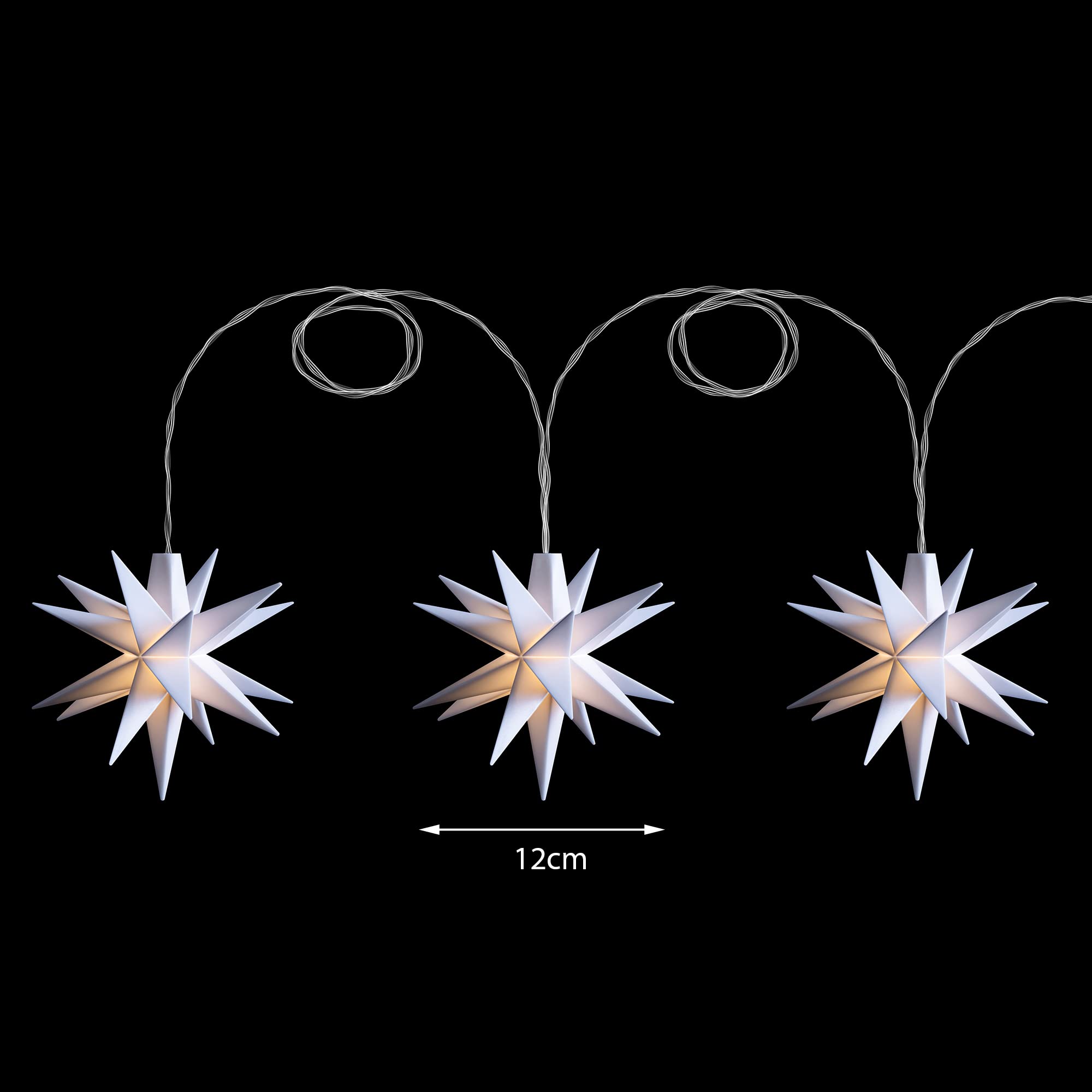 Novaliv Catena luminosa decorativa a forma di stella di Natale, 3 x 12 cm, stelle 3,5 m, lunghezza 3,5 m, con scomparto per le baterre, adatta solo per interni, decorazione natalizia a LED