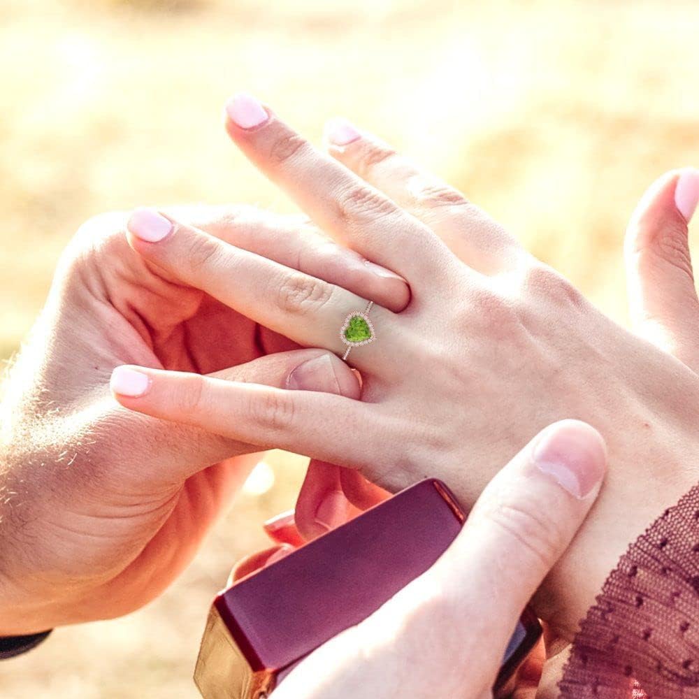 2.285 ctw Women's Engagement Ring | 18K Rose Gold | 8mm Heart Cut Natural Peridot Halo Anniversary Bridal Promise Ring