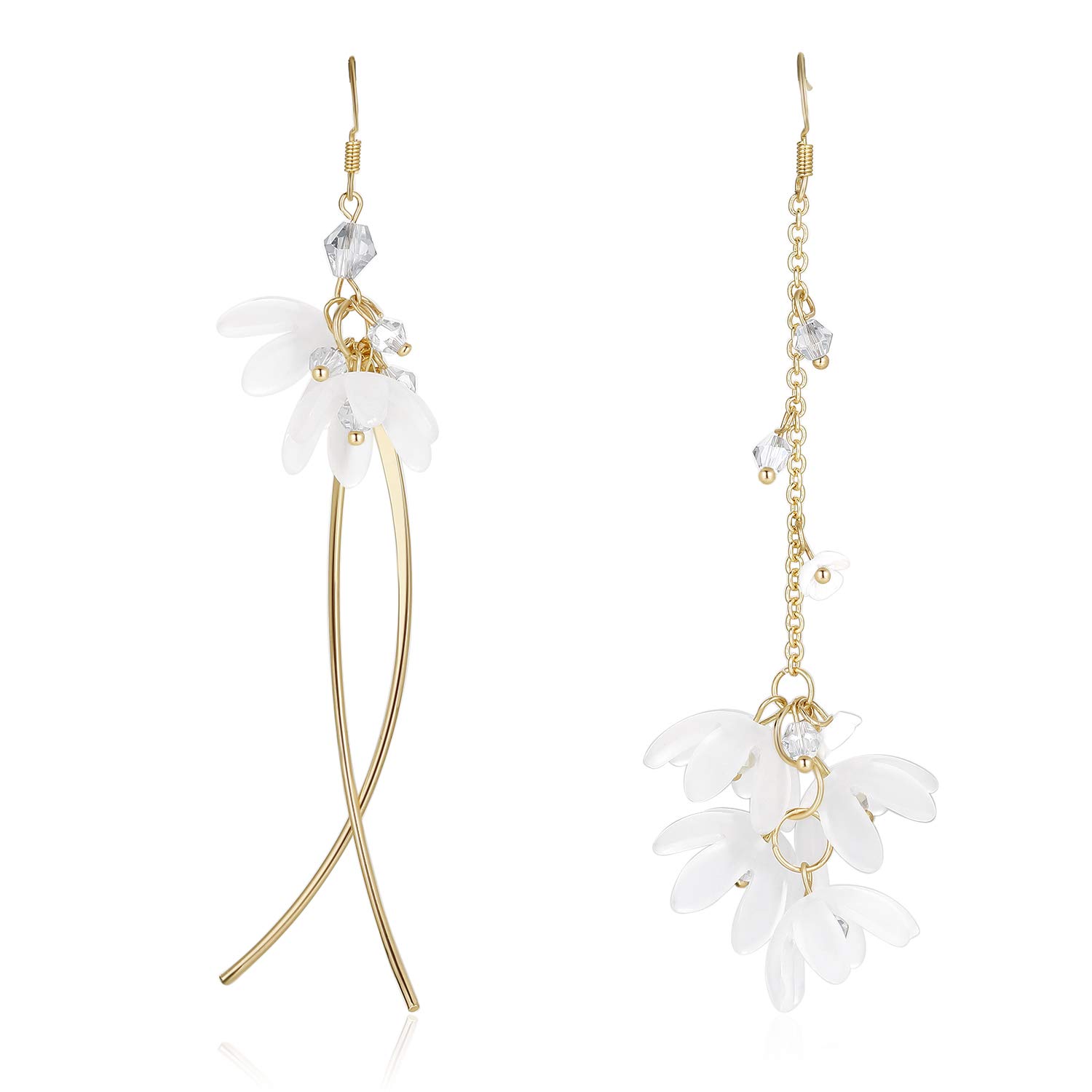 KruckelFlower Blossom Mismatched Long Drop Dangling Earrings - Sparkly Golden Studs, Lightweight Jewelry for Women, Easy - Wear Fashion Design Accesory Packed with Durable Jewelry Box