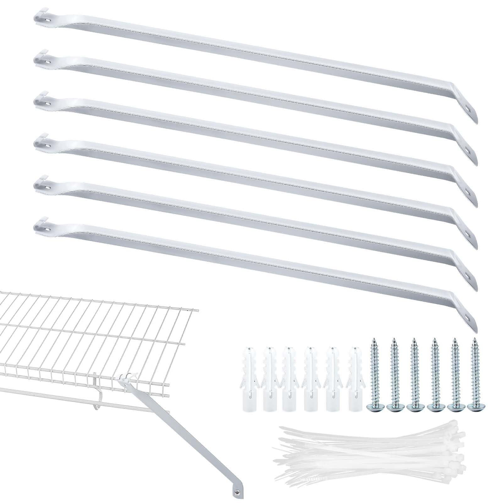 6pcs 12Inch Wire Shelf Brackets, Metal White Closet Support Bracket with Anchors Screws &Tie Hidden Wall Closet Shelving Accessories for Support Wire