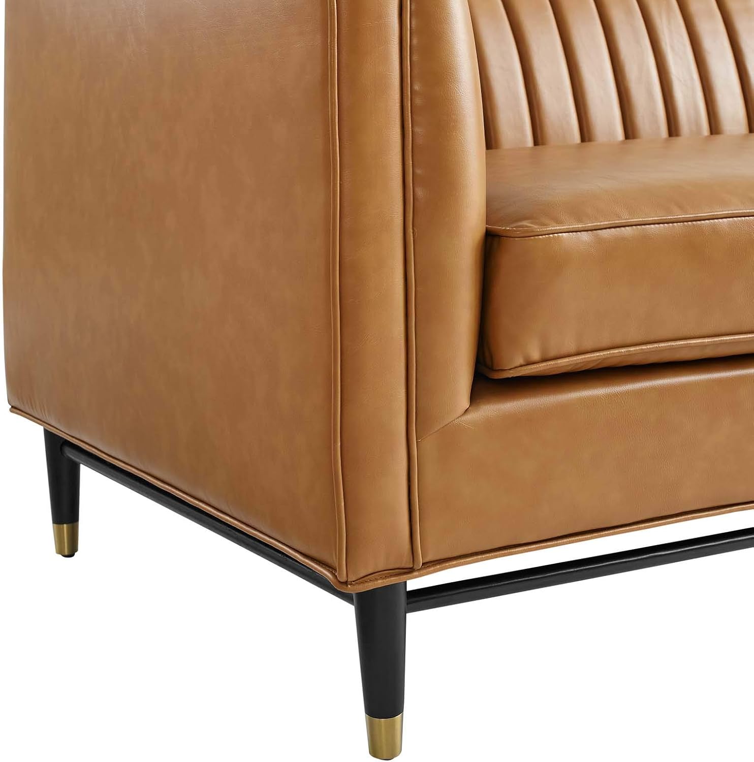 Modway Devote Channel Tufted Vegan Leather Loveseat in Tan