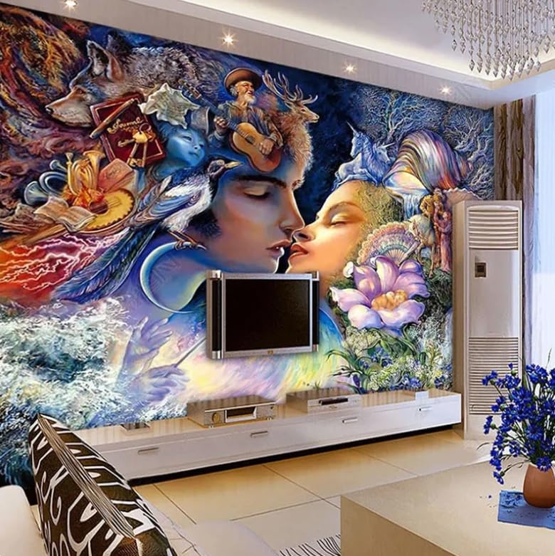 Papier peint moderne 3D salon pour agrandir le mur TV - 3