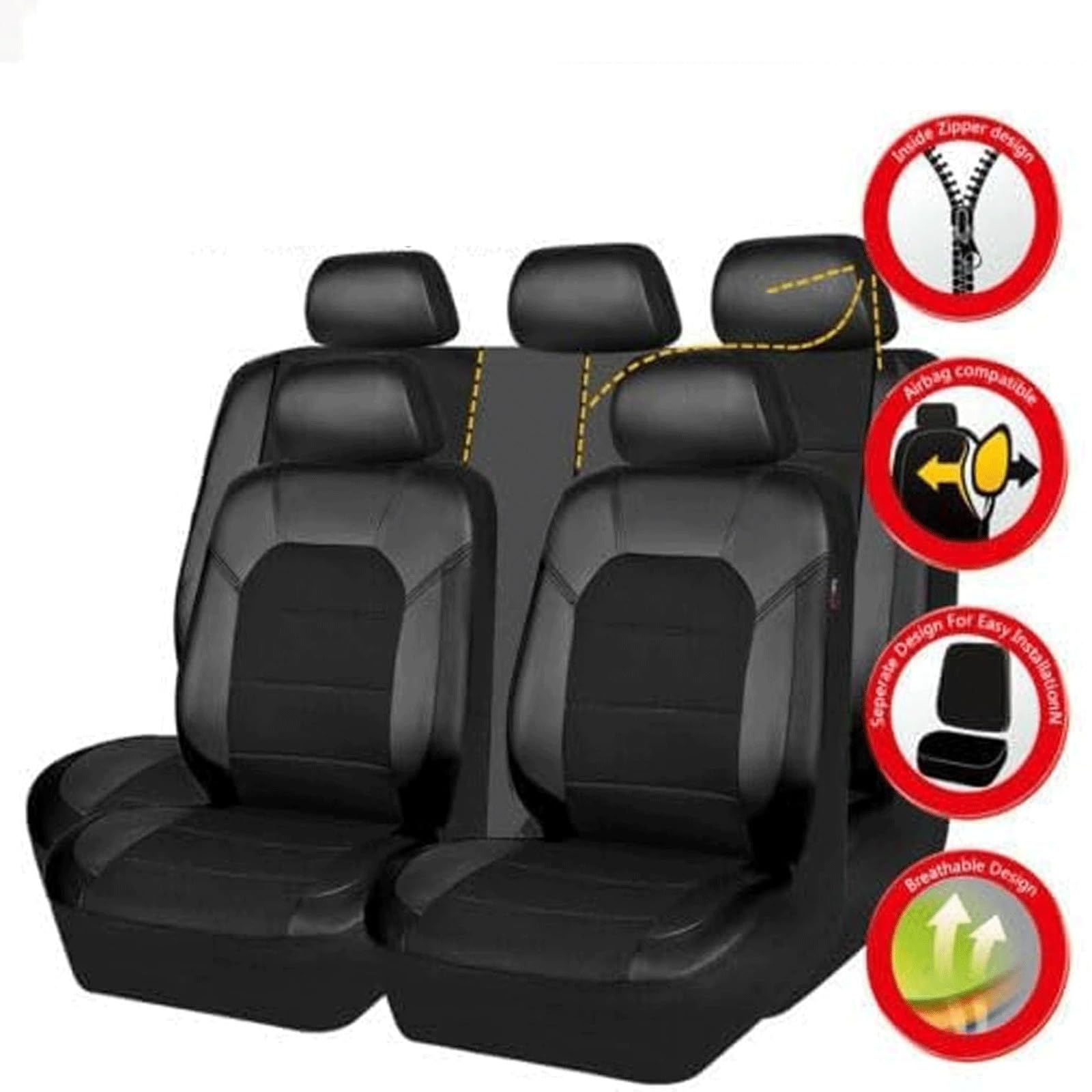 Auto Coprisedili per VW Tiguan (5N) 1st Gen 2009 2010 2011 2012 2013 2014 2015 2016，Copri Sedile Pelle Protezioni Sedile per Anteriori E Posteriori Traspirante Universali Accessori Auto