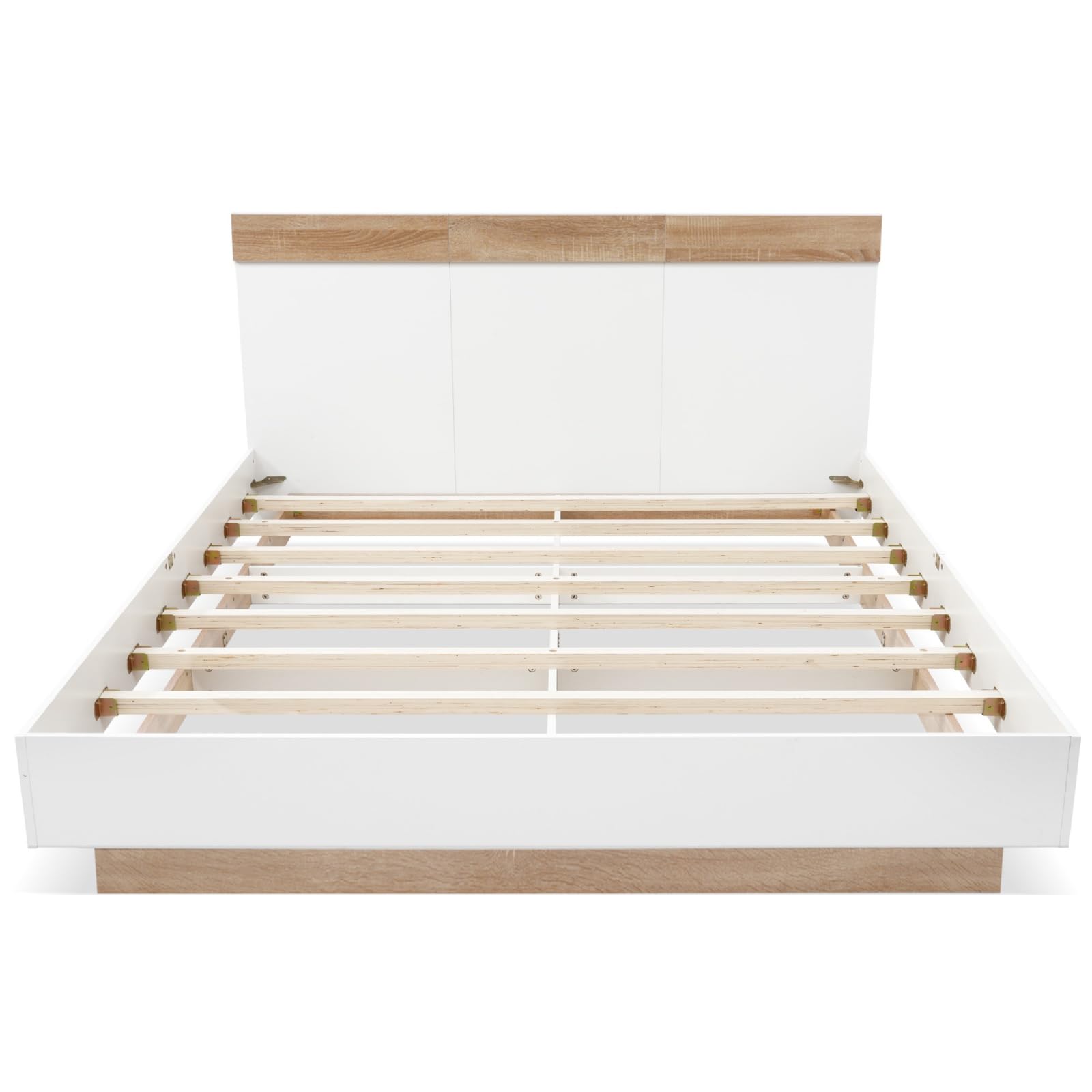 Sweiko Lit en Bois140 x 200CM Chambres à Coucher Lit Double avec Tête de Lit avec Sommier à Lattes Base Convient aux Adultes et aux Adolescents Blanc (sans Matelas) (Natural