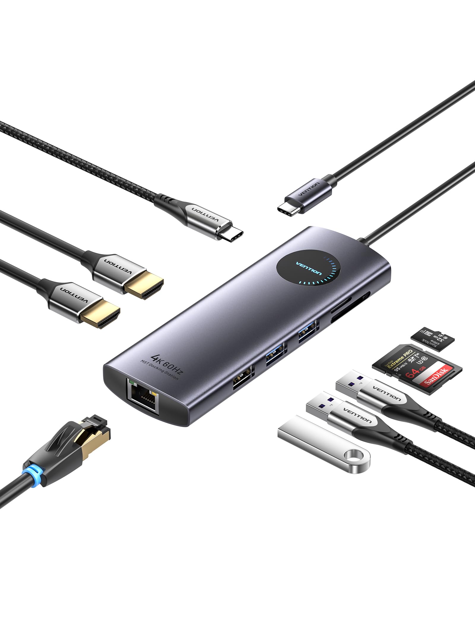 VENTION USB C Docking Station for Windows/MacBook, 9-in-1 USB C Docking Station Dual Monitor 4K@60Hz, Laptop Docking Station with Dual 4K HDMI, 100W PD, Gigabit Ethernet, 5Gbps USB-A Ports, SD/TF