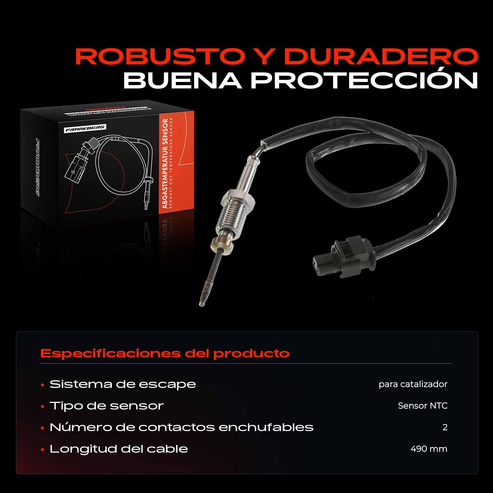 Frankberg Sensor de temperatura de gases de escape 2 Polos Compatible con X1 E84 X3 F25 Serie 5 Touring F11 X3 E83 Serie 3 Touring E91 Replace# 13627806254