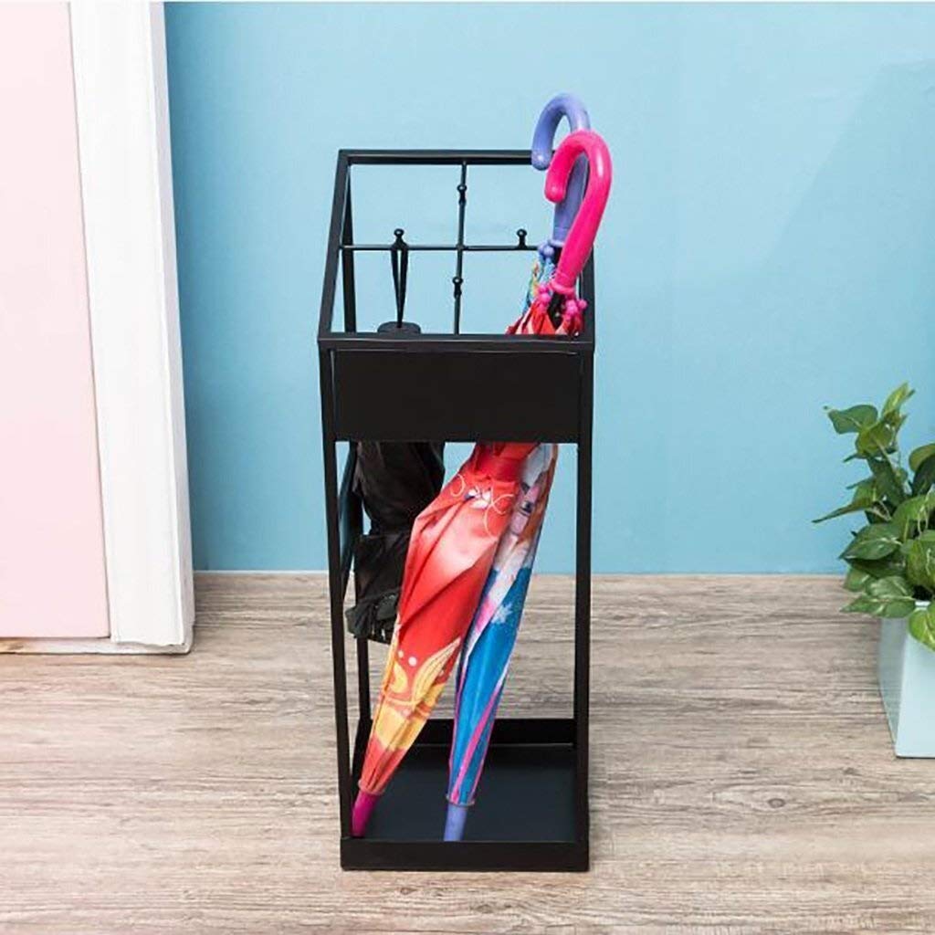 Porte-parapluies design noir avec bac anti-goutte pour sol sec