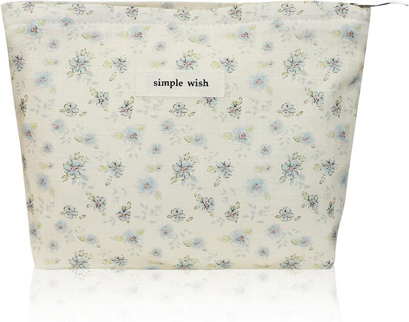 Wudygirl Necessaire de maquiagem floral azul, 20,98 x 17 x 1,27 cm