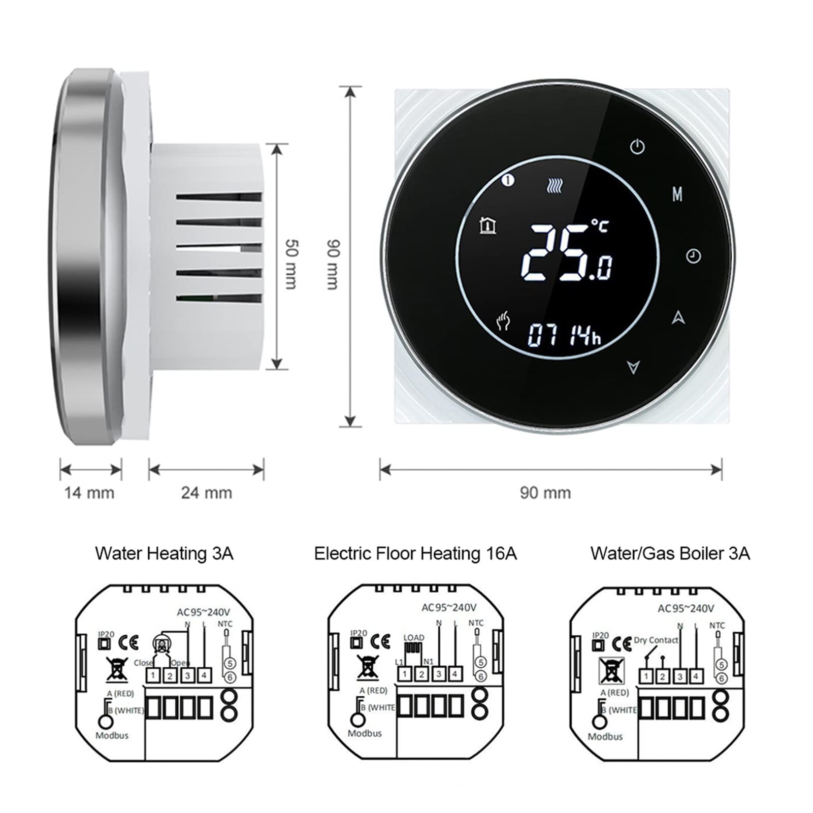 Czujnik termometru, Tuya Wifi Smart Termostat, Elektryczna Ogrzewanie podłogowe Kocioł wodny/Gazowy Temple Remote Controller Praca z Google Home(3A water gas boilerW)