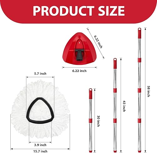 Miniatura 3 de Juego de repuesto de trapeador giratorio para sistema O-Ceda EasyWring de 1 tanque, incluye 2 cabezales de repuesto para trapeador, 1 mango de