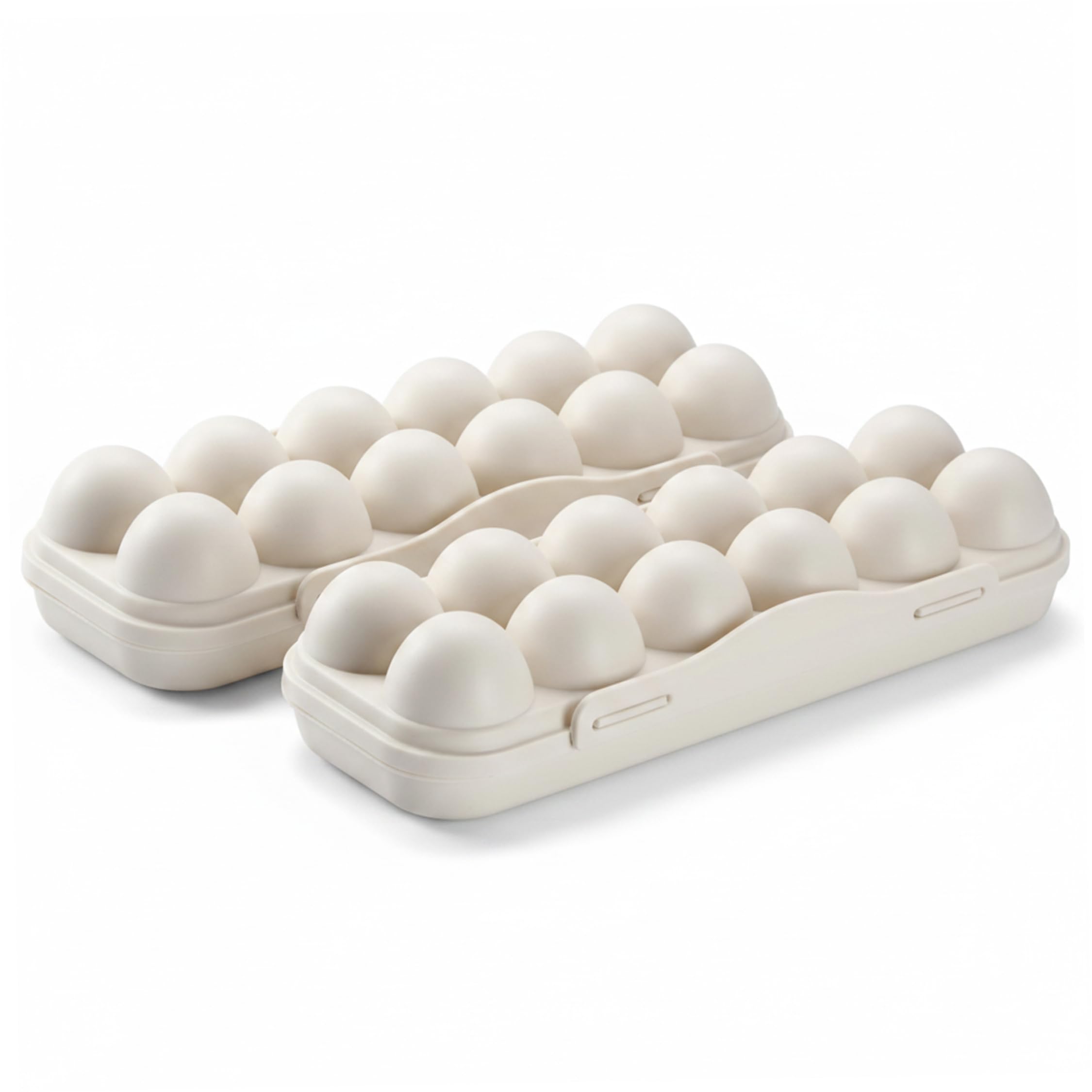 Striegro Egg Storage, 2-pack 12-grid Khaki Egg Storage Box, Plastic Carton With Snap Lid, Stackable Box For Fridge Organization..