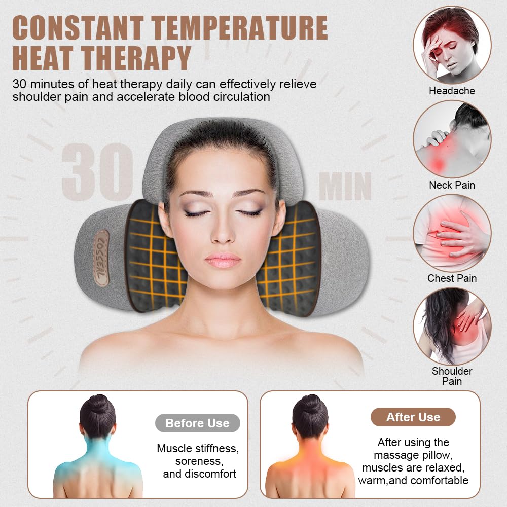 3-in-1 Nackenmassagegerät mit Wärme: Nackenmassagekissen Elektrisch mit Vibration und Ziehung - Entspannungskissen für Nacken|Rücken|Beine - Zervikales Massagekissen