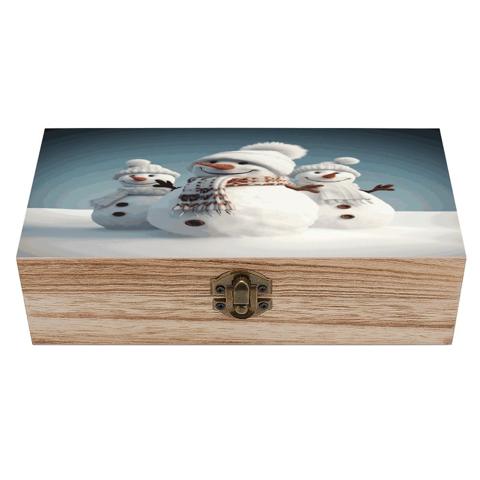 Btcowzrv Style Happy Snowman Wooden Storage Box, Keepsake Box With Hinged And Retro Lock, Wood Jewelry Organizer For Photos & Mementos And Home Decor