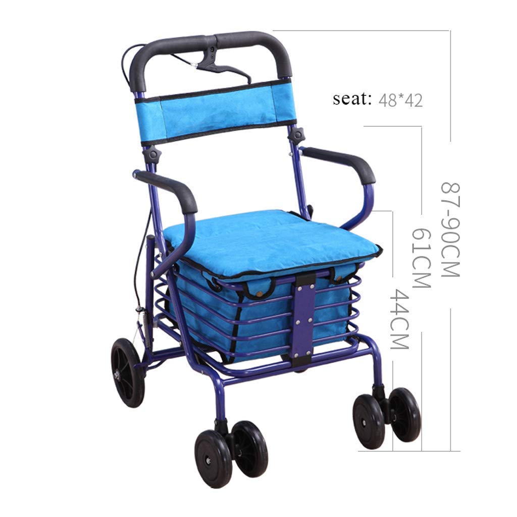 Cestino per Camminatori per Anziani, Carrello per la Spesa Pieghevole per Anziani, Carrello in Acciaio al Carbonio di Grande capacità con Sedile, Cestino per Camminatori per anzian
