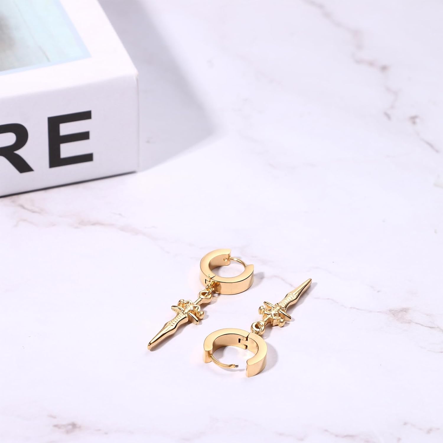 OIDEA Sword Dangle Earrings for Men Women: Hip Hop Punk Dagger Earrings Stainless Steel Hypoallergenic Piercing Gothic Huggie Hinged Hoop Earrings Jewelry Gifts - Image 5