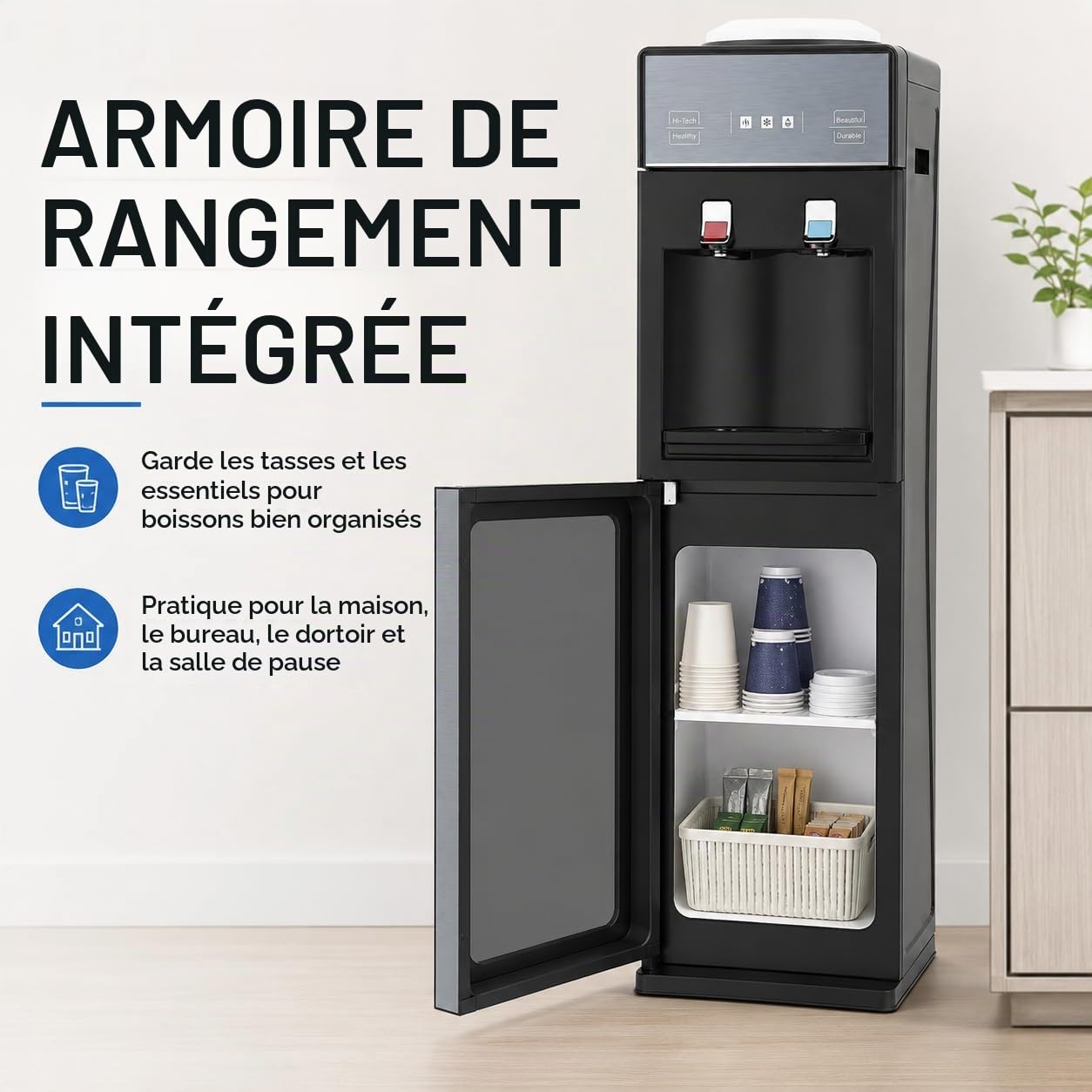 Distributeur d'eau Fontaine à Eau électrique avec Indicateur Et Et casiers Distributeur d'eau Froide pour La Maison,pour Bureau, Maison, Salon, Chambre à Coucher