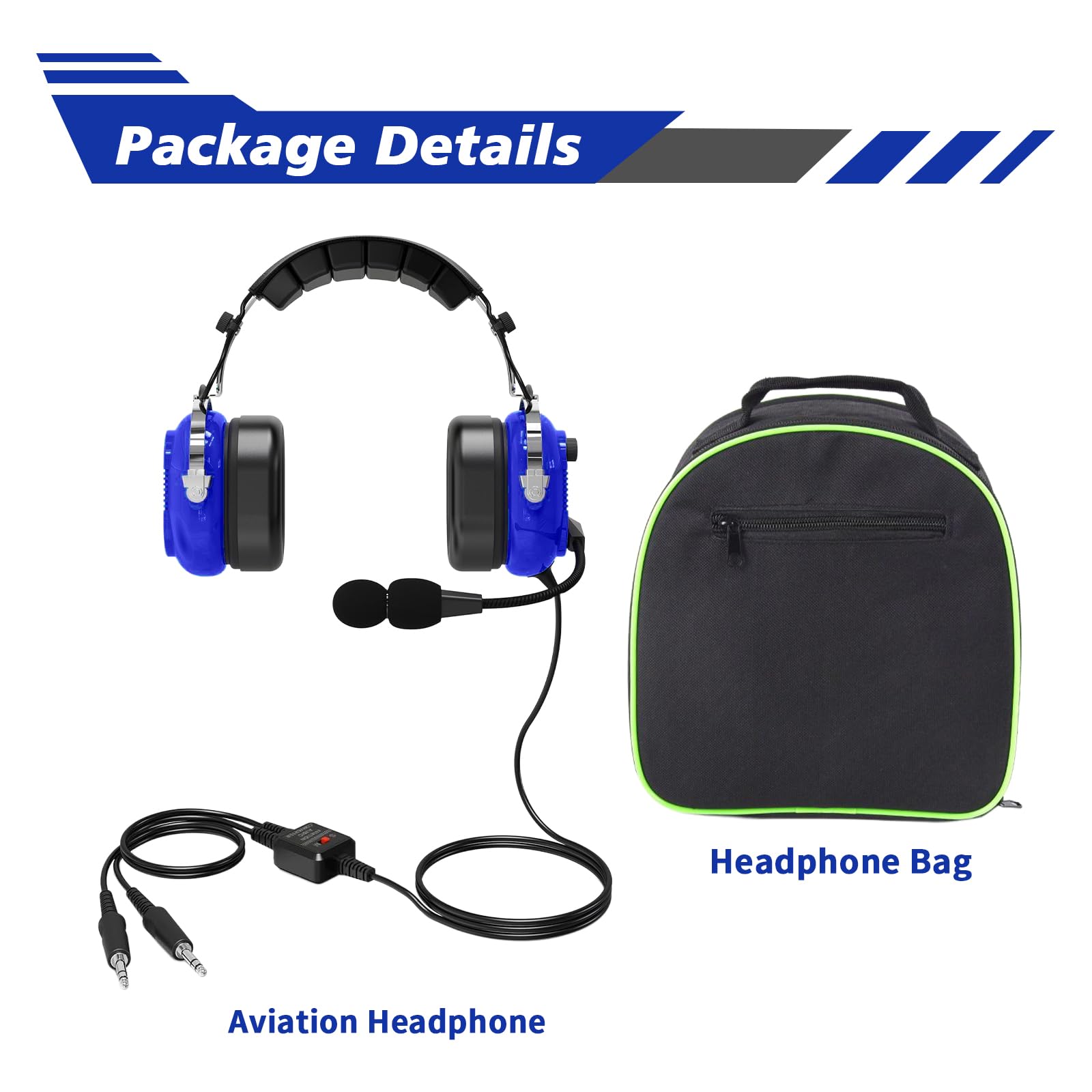 WODASEN Casque pilote d'aviation pour étudiants, école de vol, casque d'aviation à suppression passive du bruit, avec micro perche, contrôle du volume, double prise GA 24 dB, compatibilité mono et