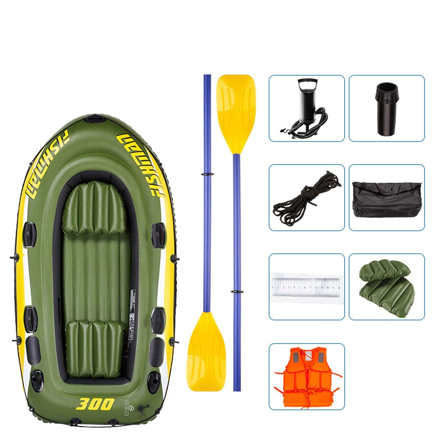 Aufblasbares Gummiboot, Flussfischerboot für 3 Personen, mit 2 Aluminiumrudern und Fußpumpe, maximale Belastung 350 kg, Wassersport