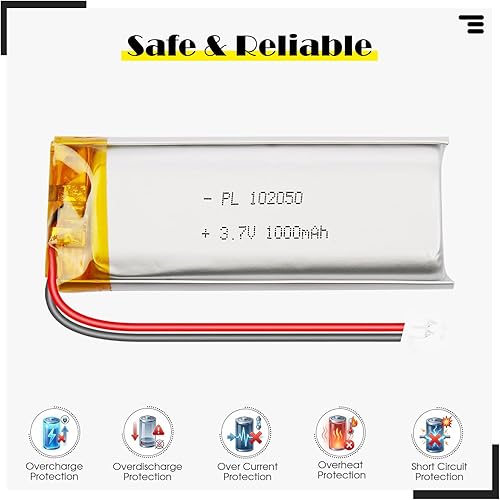 Miniatura 2 de 102050 3.7V 1000mAh LiPo Batería - Batería recargable de polímero de litio con placa de protección y conector Micro JST 1.25 para dispositivo