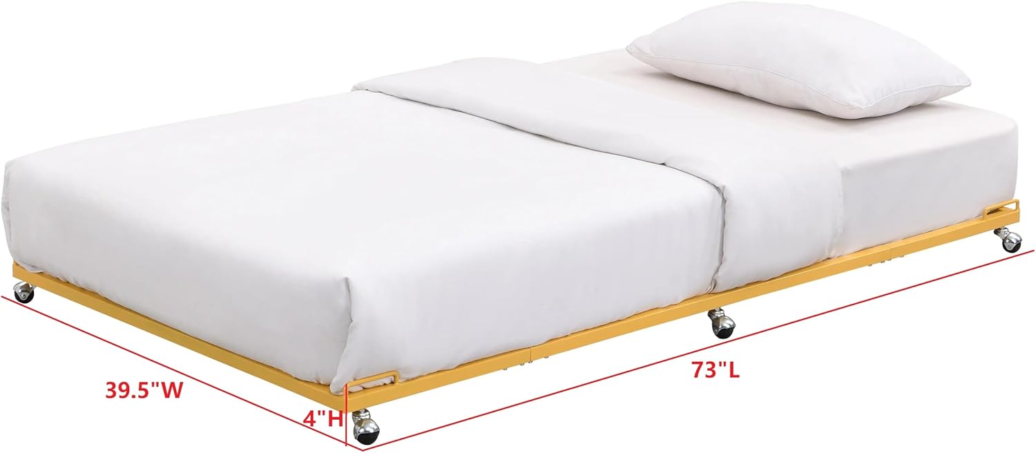 Black Twin Metal Roll Out Platform Trundle Bed Frame with Slats