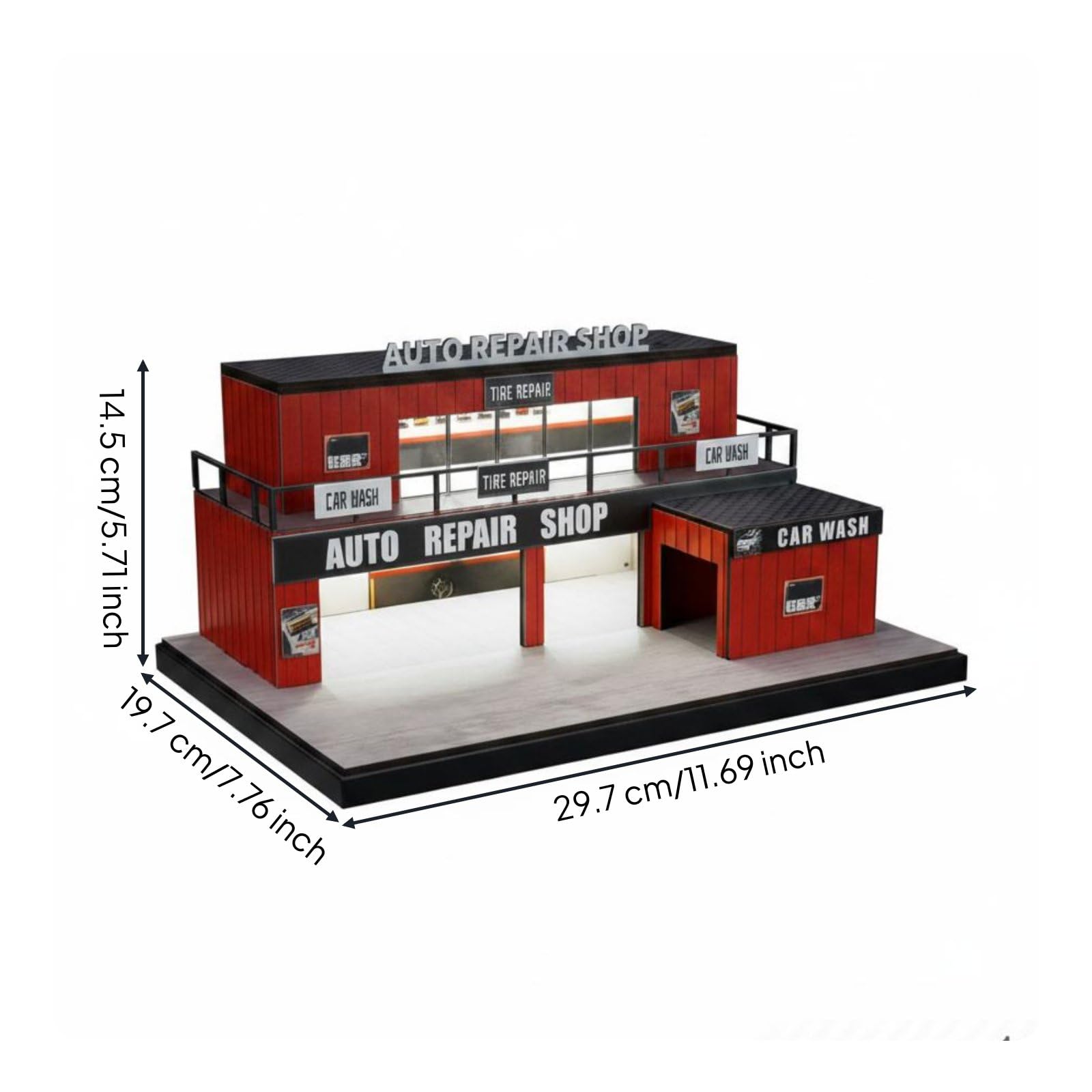 Container Garage Display Modello Garage Diorama Officina Parcheggio Miniatura Scenico con Luci Struttura Compatta a Due Livelli in Plastica Resina