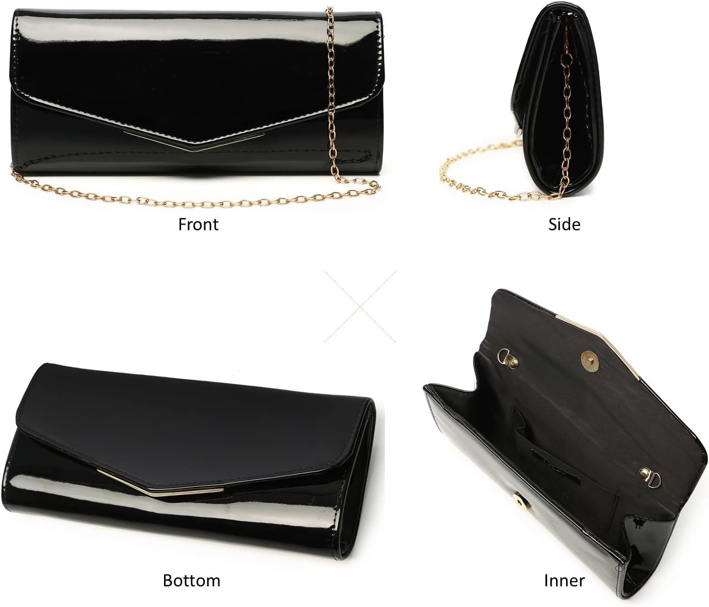 Patent Leather Envelope Clutch Womens Evening Handbag Stylish Crossbody Shoulder Bag Purse for Christmas Wedding Party Prom - Image 3