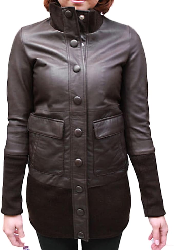 Amazon ラムリブニット レザーコート レディース 婦人 女性 レザー ジャケット ニット 1785 ダークブラウン コート ジャケット 通販 Amazon ラムリブニット レザーコート レディース 婦人 女性 レザー ジャケット ニット 1785 ダークブラウン コート ジャケット 通販