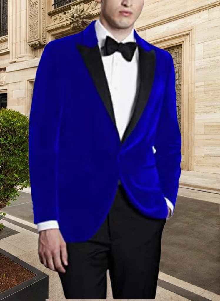 Mi Bo Tong Mens Velvet Blazer Jacket One Button Peak Lapel Prom Party Blazer Dinner Jacket for Men