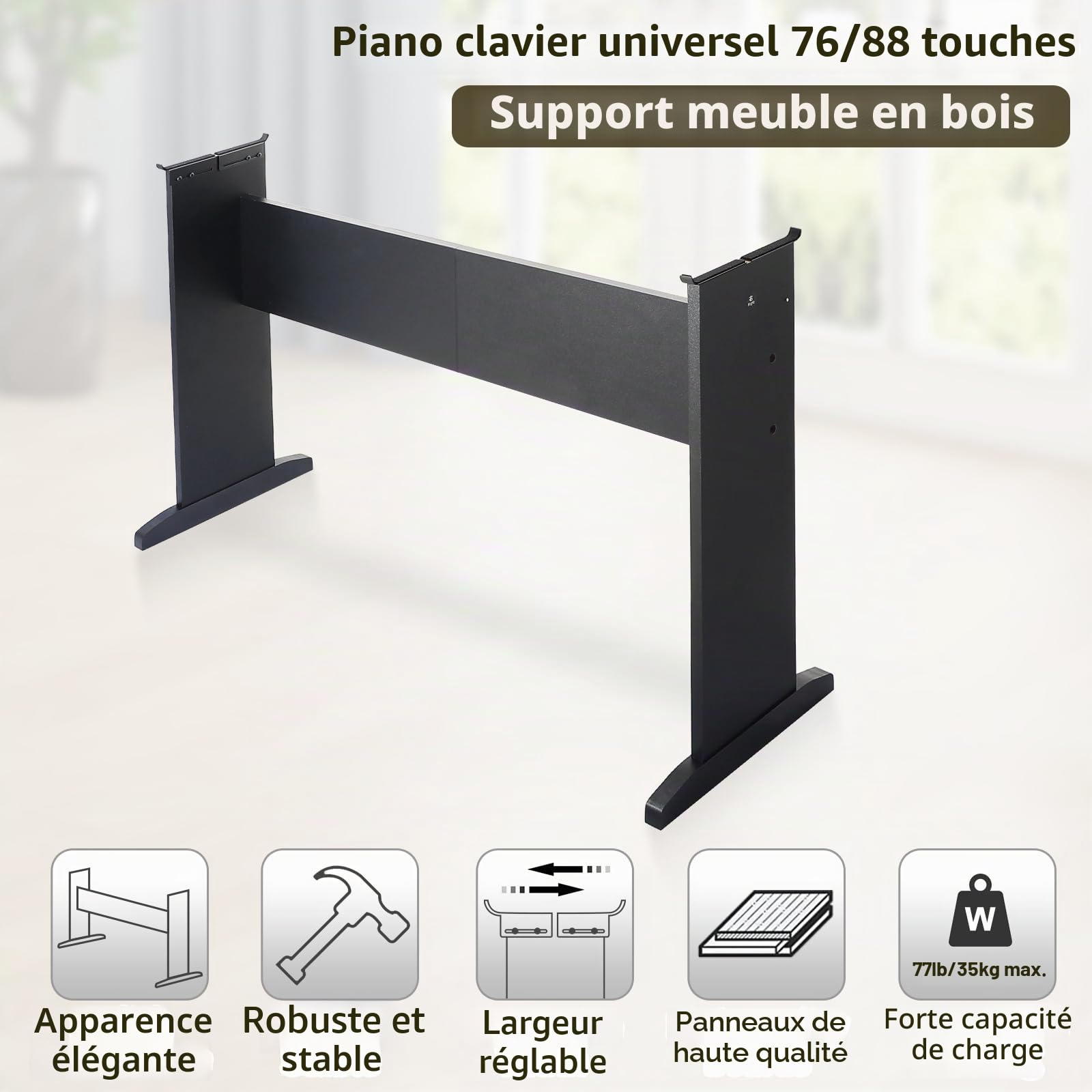 Support universel pour clavier de piano 76/88 touches, support de meubles en bois compatible avec les claviers de pianos numériques YMH série P, CSO PX, RLD FP Series – Planche intermédiaire 2