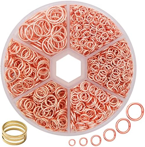 GMMA 1400 Pcs Mixed 6 Sizes/Box Jewelry Making Jump Rings, 4mm 6mm 5mm 7mm 8mm 10mm Jump Rings with 1Pcs Jump Ring Open/Close Tool for Keychains Necklace Repair and DIY Crafts Gifts (Rose-Gold)
