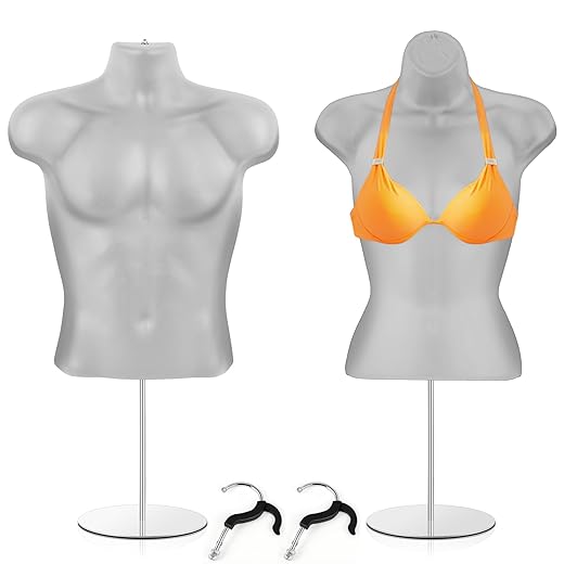 Sintuff 4 Pack Male and Female Mannequin Torso with Stand Dress Form Hollow Back Shirt Mannequin Display Half Body Mannequin for Clothes White Clothing Mannequin for Craft Shows, S-Medium Clothes Size