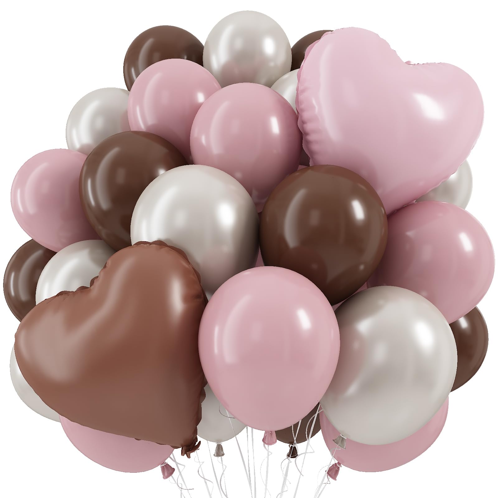 Pink Brown Balloons Heart Shaped Balloon Double Stuff Pearl Beige Dusty Blush Pink Brown Balloon 18inch Heart Foil Balloons for Boho Baby Shower Valentines Day Anniversary Wedding Birthday Party Decor