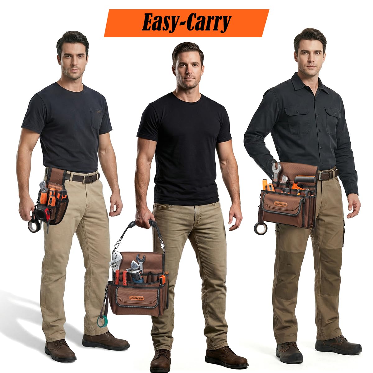 Welkinland WO21075 Electrician's Tool Pouch – 10 Pockets, 3-in-1 Set With Belt Clip & Removable Waist Belt, 1680D Ballistic Fabric