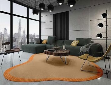 Irregular Shaped Area Rug 3ft Light Brown Orange Stripe Unique Texture Art Deco Rug for Living Room Bedroom Kitchen Nursery Non Slip Washable Carpet Stain Resistant Under Dining Table Floor Rug