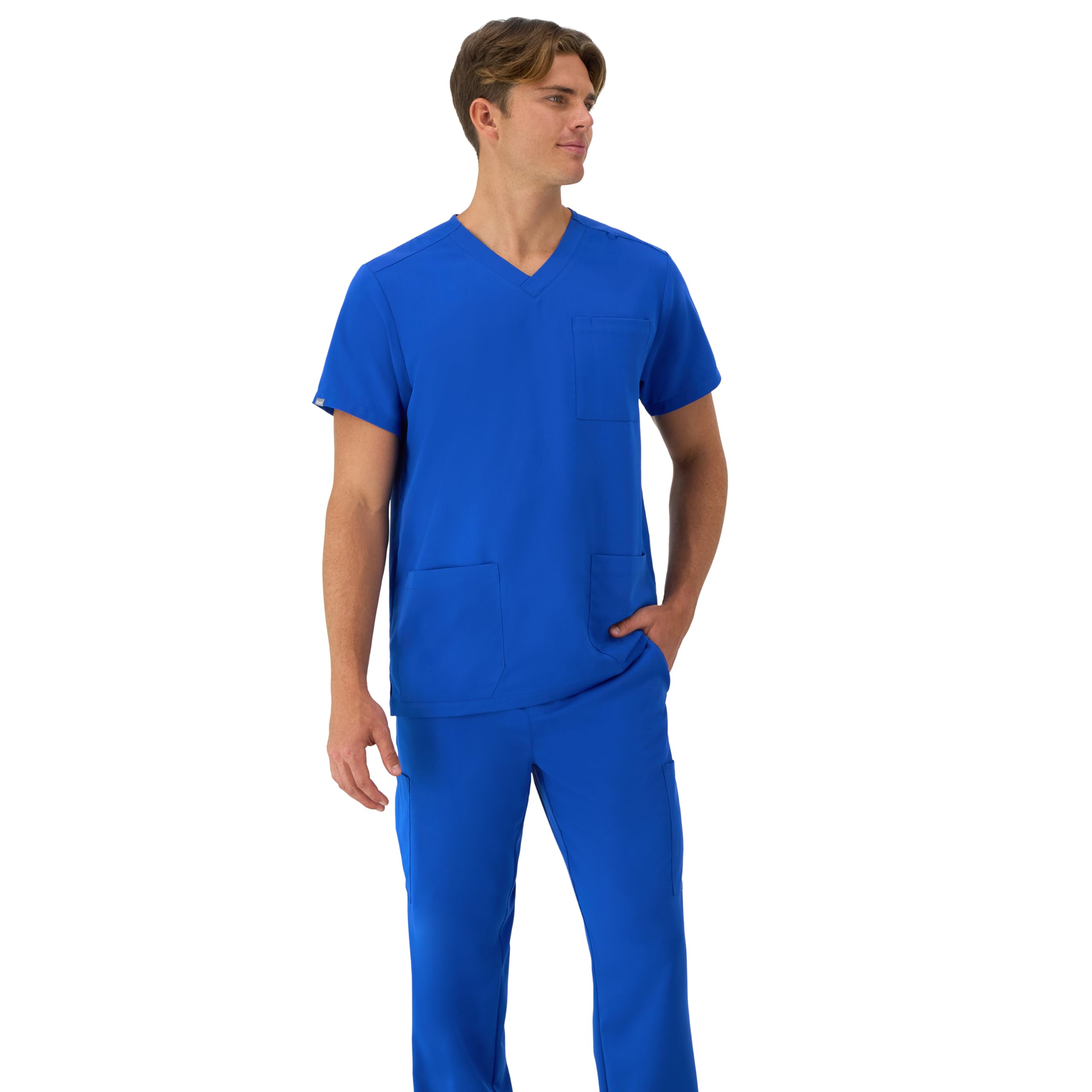 Hanes Mens Scrubs Healthcare Top, Moisture-Wicking Stretch Scrub Shirts for Men, Odor Control, Royal Blue, Large