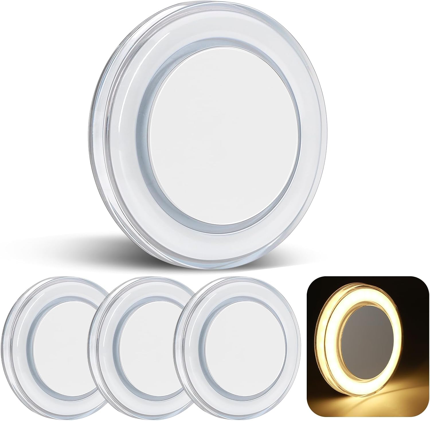 RV Puck Lights, 3 Inch 12 Volt LED Ceiling Light Acrylic Shade,Surface Mount for Camper Boats Trailer Truck 4-Pack (3000K-Warm White)