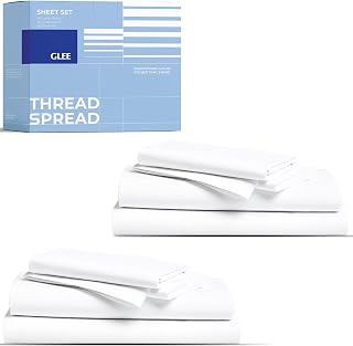 THREAD SPREAD Egyptian Cotton Sheets Queen Size Pack of 2 - Luxury Queen Sheets 400 Thread Count (8 PC, White), Soft, Breathable, Cooling, Sateen Weave 16" Deep Pocket Long Staple Cotton Bed Sheet Set