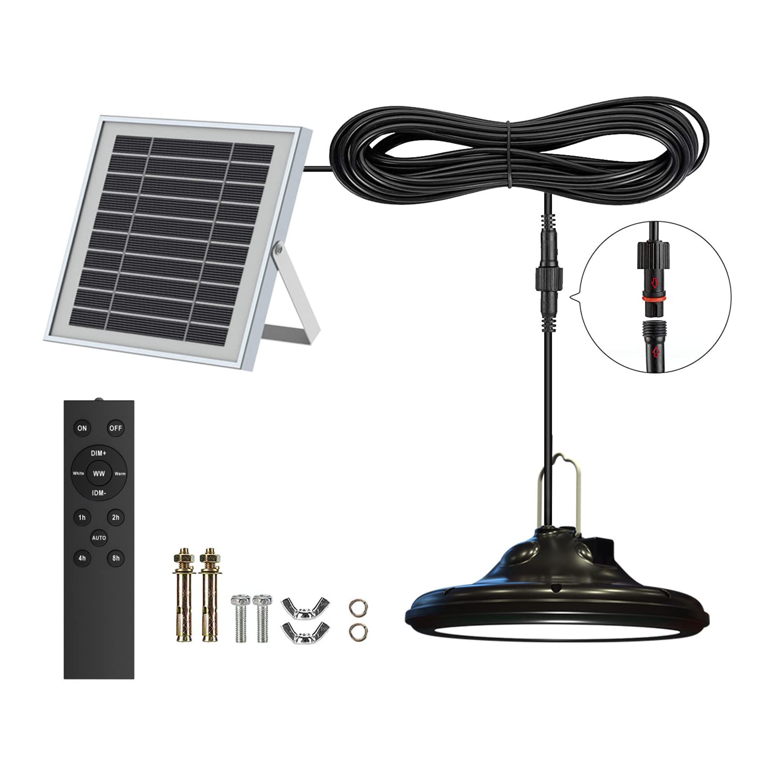 Neoglint Lampe Solaire Exterieur, 100 LED, 3 Modes(3000k-5200k) Suspension Solaire Extérieur avec Détecteur de Mouvement, Télécommande, Lampe Solaire Étanche IP66 pour Jardin, Camping, Cour-Φ17cm