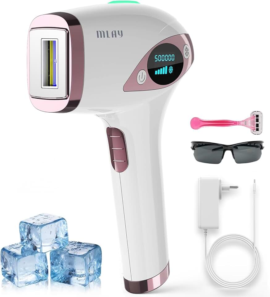 Depilador a Laser IPL MLAY T4 com Resfriamento, Aprovado pela ANVISA, Luz Pulsada para Uso Doméstico, Redução Visível de Pelos com Uso Contínuo, Unissex, para Rosto, Axilas e Corpo, Bivolt