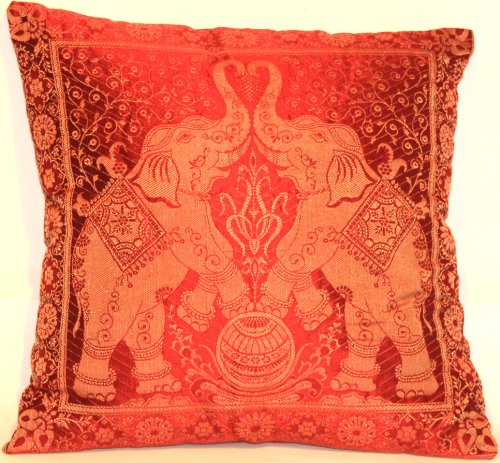 Kashmir Handicrafts Rot Indische Banarasi Seide Deko Kissenbezüge 40 cm x 40 cm, Extravaganten Elefant Design für Sofa… – Bild 6