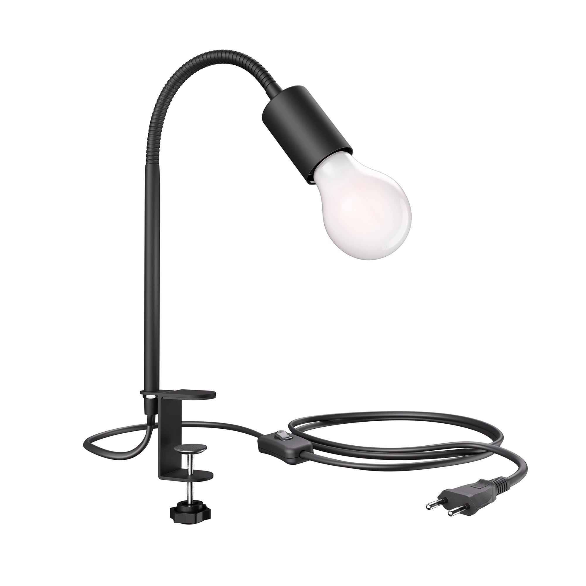 ledscom.de Klemmleuchte LELE mit Schwanenhals, schwarz, inkl. E27 Lampe, Energieeffizienzklasse A, gefrostet (warmweiß, 4W, 935lm)