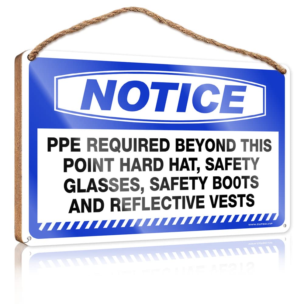 Door Sign For Front Door Outside Notice Ppe Required Beyond This Point Hard Hat Wooden Sign Funny Bathroom Decor Decor Signs(23X35CM)