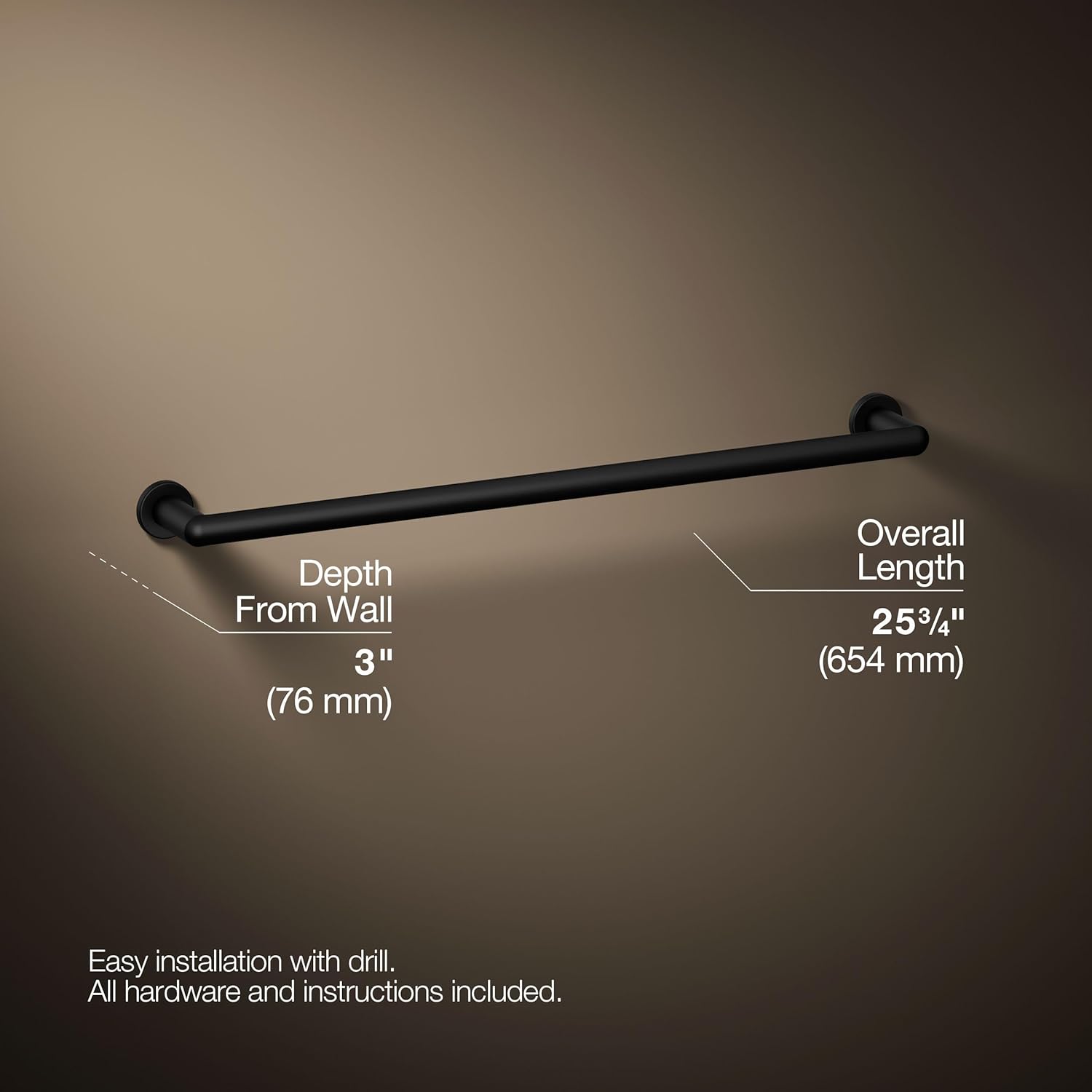 Kohler 97882-BL Kumin™ 24" Towel bar, Matte Black