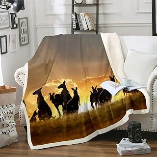 Manfei Kangaroo Flannel Fleece Blanket for Couch Sofa Wild Kangaroo Silhouette at Sunset Print Throw Blanket Animal Theme Bed Throws for Kids Lightweight Fuzzy Blanket, Twin Size (60 x 80 Inches)