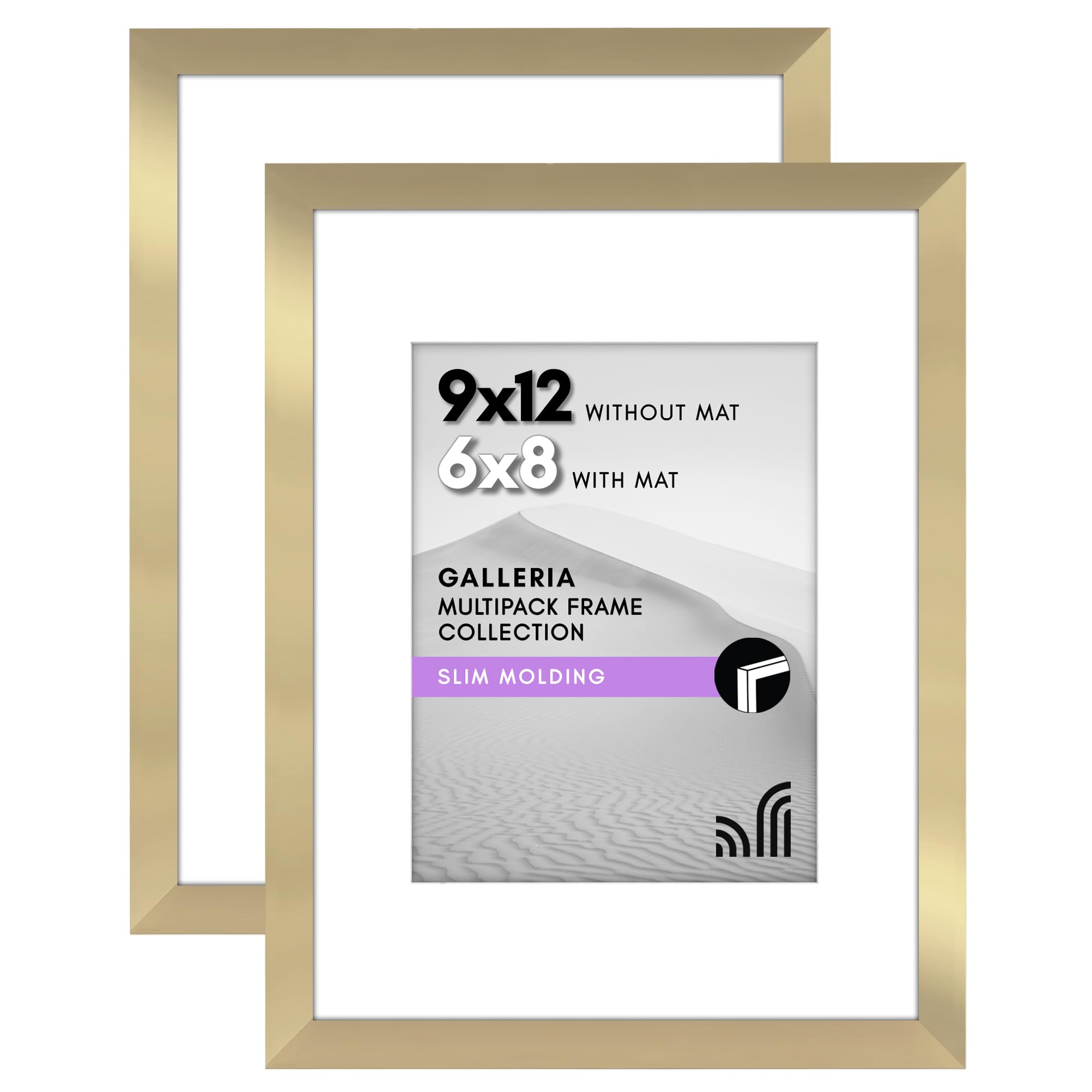 Americanflat 9x12 Picture Frame Set of 2 - Gold - Polished Plexiglass - Classic Style - Wall Mount - 2 Count